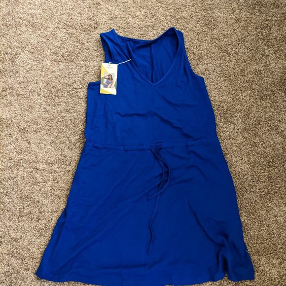 NWT Halara Blue V-Neck Drawstring Side Pocket Plain Mini Tank Dress - Picture 3 of 4